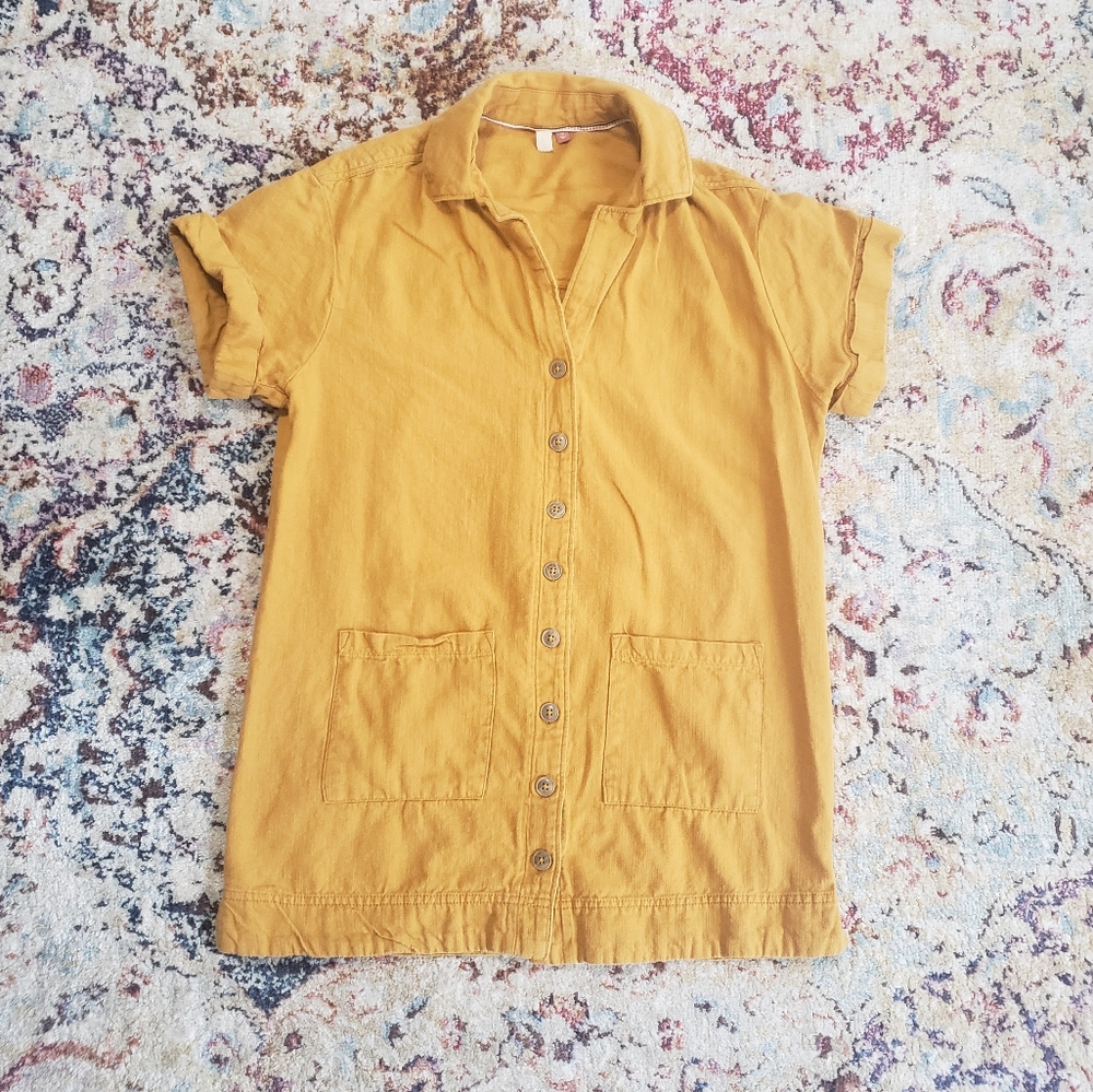 Anthropologie Pilcro Summer Linen Cotton Mini Dress Gold Yellow Size XS - Picture 2 of 11